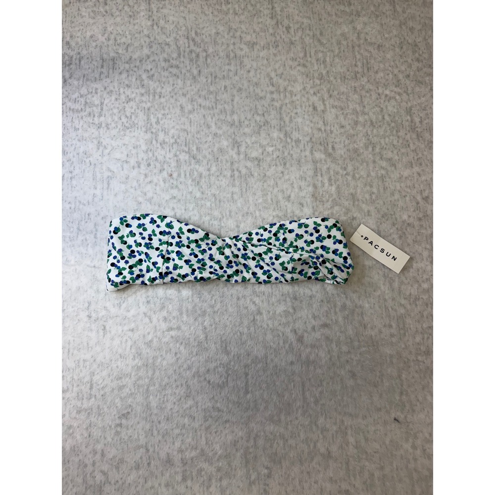 PacSun Swim Womens Medium Blue White Berry Floral Twist Bandeau Bikini Top NWT